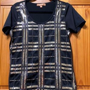 Ellen Tracy Used Black Blouse with Short Sleeves